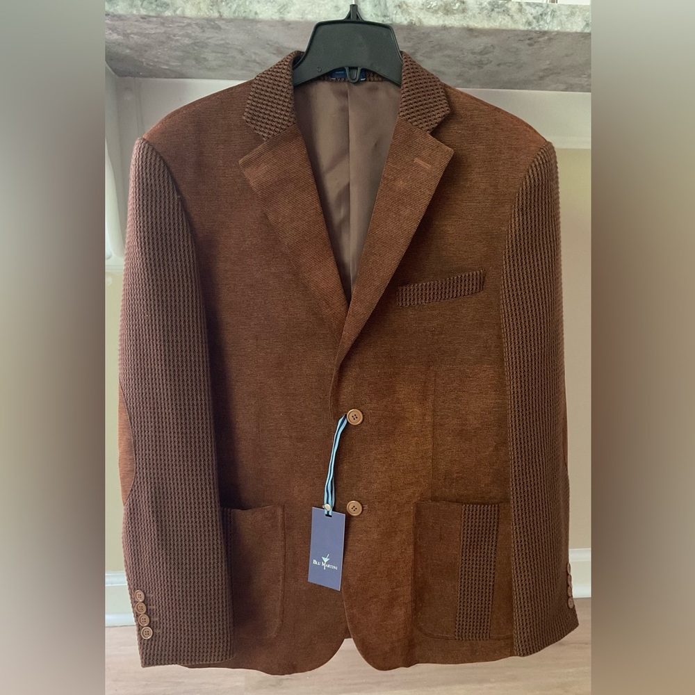 Blu Martini Men's Brown Blazer Jacket Academia Preppy Elbow Patches sz M